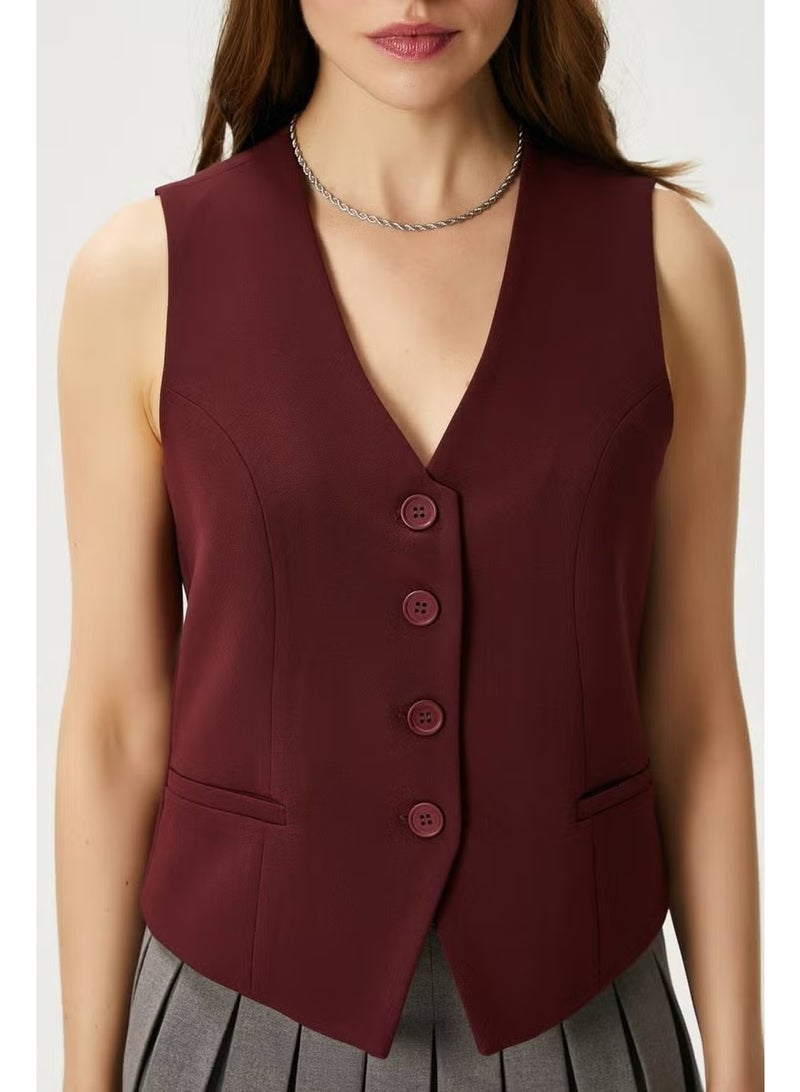 Ritnice Women's Style Burgundy Lined Woven Vest - Image 2