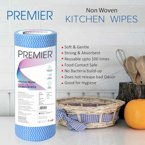 Premier Non-Woven Reusable Kitchen Towel Roll (50 Sheets) | 50 Pulls (Pack of 1) | Size - 25 x 30 cms | Multi-Purpose, Super Absorbent, Washable Cleaning Wipes - Image 3