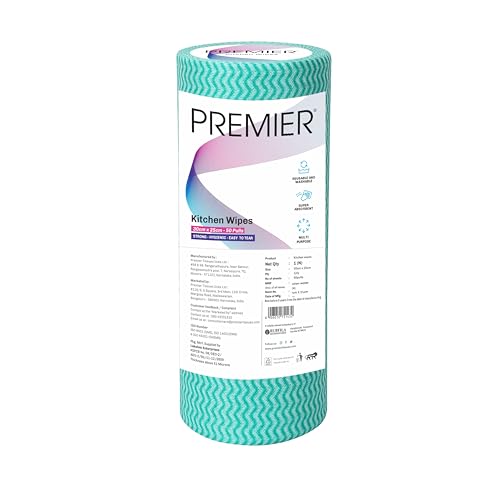 Premier Non-Woven Reusable Kitchen Towel Roll (50 Sheets) | 50 Pulls (Pack of 1) | Size - 25 x 30 cms | Multi-Purpose, Super Absorbent, Washable Cleaning Wipes - Image 1