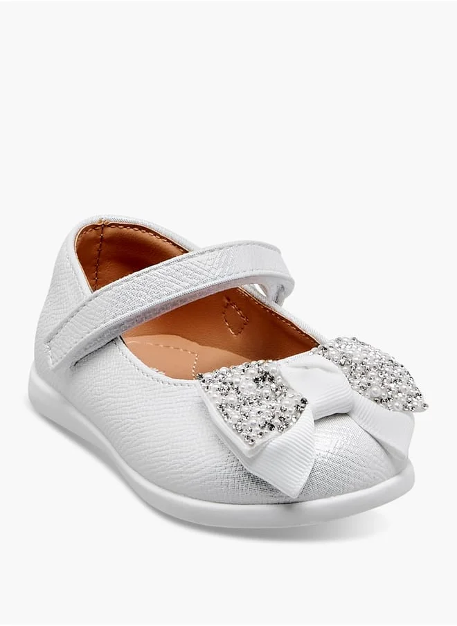 Barefeet Girls Bow Embellished Mary Jane Shoes with Hook and Loop Closure