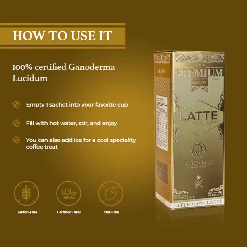 ORGANO Gourmet Cafe Latte, 100% Certified Ganoderma Lucidum (20 Sachets) - Image 5