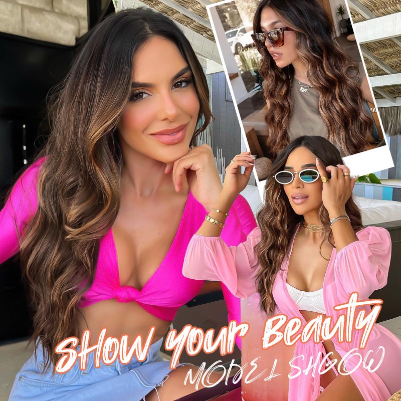 AISI HAIR Long Wavy Brown with Blonde Highlight Lace Hairline Wigs for Women, Middle Part Synthetic Heat Resistant Wig for Daily Party-26 Inch - Image 3