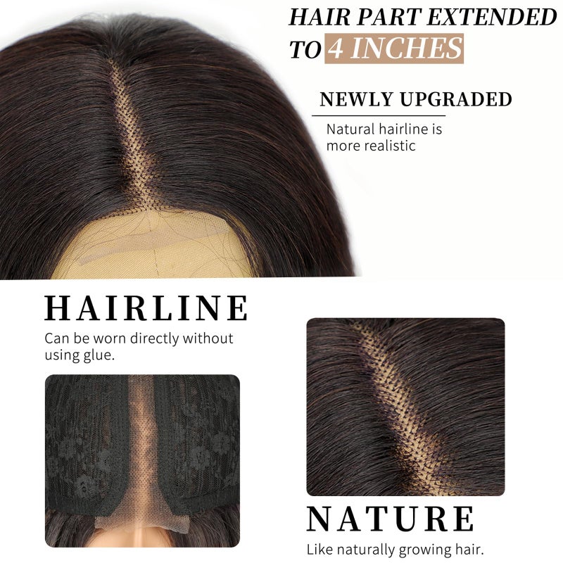 AISI HAIR Long Wavy Brown with Blonde Highlight Lace Hairline Wigs for Women, Middle Part Synthetic Heat Resistant Wig for Daily Party-26 Inch - Image 4