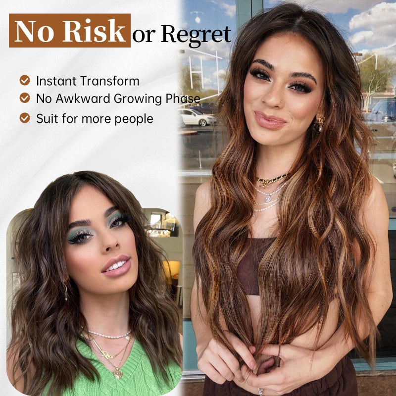 AISI HAIR Long Wavy Brown with Blonde Highlight Lace Hairline Wigs for Women, Middle Part Synthetic Heat Resistant Wig for Daily Party-26 Inch - Image 5