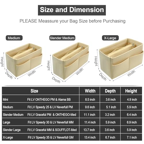 OMYSTYLE Beige Slender Medium Organizer Insert, Felt Tote Bag Organizer Insert with 5 Sizes, Handbag Dividers for Inside Purse, Compatible with Longchamp, Neverful, Speedy and More - Image 5