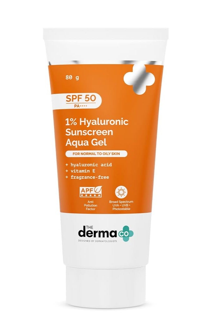 ذا ديرما كو جل أكوا الواقي من الشمس بالهيالورونيك 1% من The Derma Co، عامل حماية من الشمس SPF 50 PA++، ملمس خفيف الوزن للغاية وغير دهني، لا يحتوي على قالب أبيض، حماية واسعة الطيف وحماية من الضوء الأزرق للبشرة - Image 1