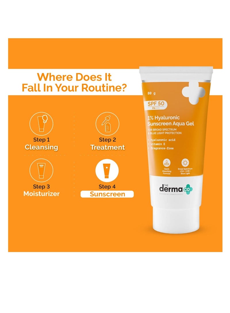ذا ديرما كو جل أكوا الواقي من الشمس بالهيالورونيك 1% من The Derma Co، عامل حماية من الشمس SPF 50 PA++، ملمس خفيف الوزن للغاية وغير دهني، لا يحتوي على قالب أبيض، حماية واسعة الطيف وحماية من الضوء الأزرق للبشرة - Image 4
