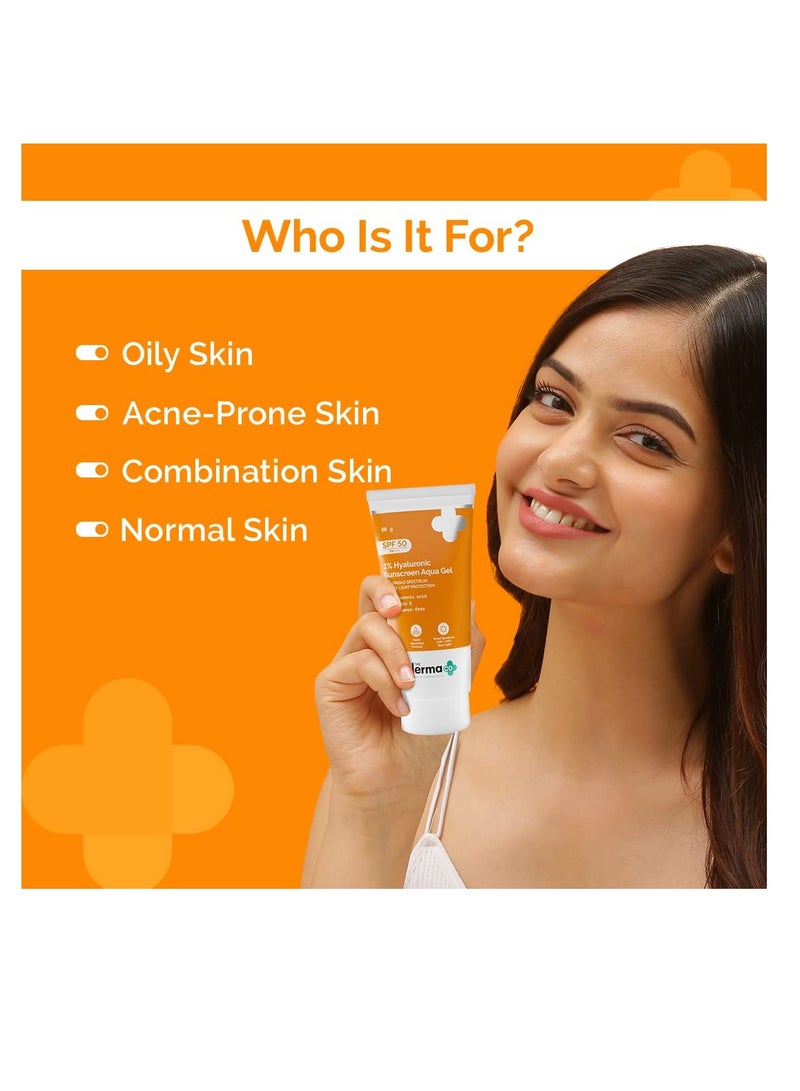 ذا ديرما كو جل أكوا الواقي من الشمس بالهيالورونيك 1% من The Derma Co، عامل حماية من الشمس SPF 50 PA++، ملمس خفيف الوزن للغاية وغير دهني، لا يحتوي على قالب أبيض، حماية واسعة الطيف وحماية من الضوء الأزرق للبشرة - Image 2