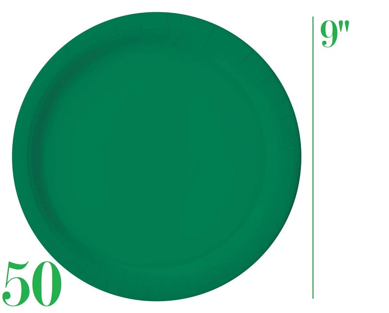 Oojami حزمة حفلة كاملة لخدمة 50 شخص - أطباق ورقية عشاء 9 بوصة، أطباق ورقية حلوى 7 بوصة، أكواب 9 أونصات، مناديل 3 طبقات لحفلات المكتب، حفلات عيد الميلاد، المهرجانات، موضوع حفلة خضراء - Image 3