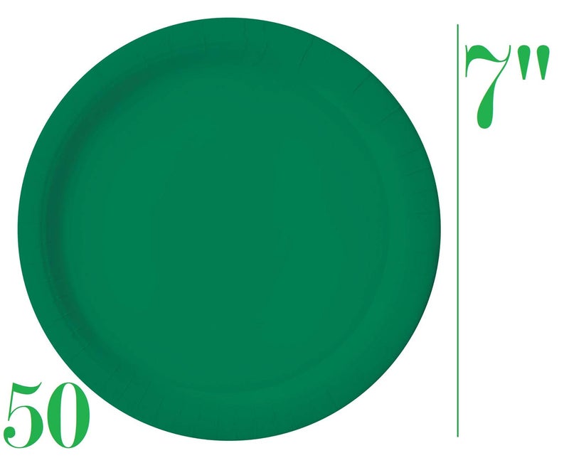 Oojami حزمة حفلة كاملة لخدمة 50 شخص - أطباق ورقية عشاء 9 بوصة، أطباق ورقية حلوى 7 بوصة، أكواب 9 أونصات، مناديل 3 طبقات لحفلات المكتب، حفلات عيد الميلاد، المهرجانات، موضوع حفلة خضراء - Image 4