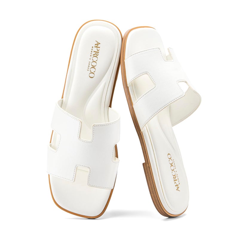 AprCoco Women's Flat Sandals Dressy Classic H-Band Flats Sandals Summer Beach Vacations Slide Sandals,Size 7.5ï¼ŒWhite - Image 1