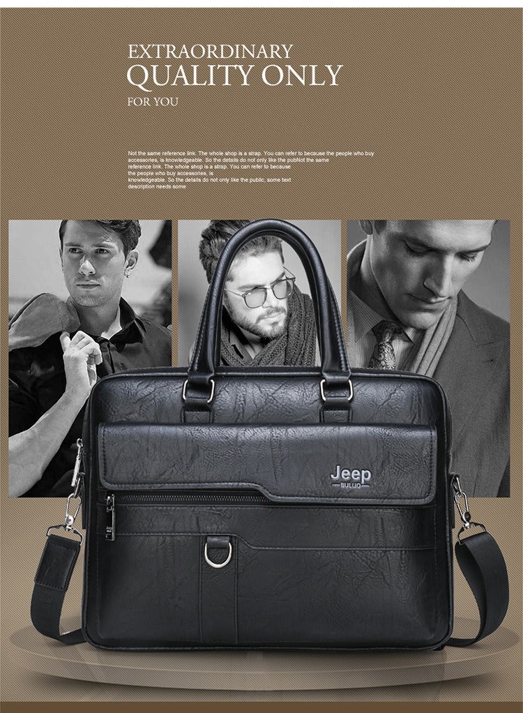 Jeep Men Crossbody Bag Shoulder Bags Vintage Men Handbags Large Capacity PU Leather Bag For Man Messenger Bags Tote Bag purse,Black  - Image 3