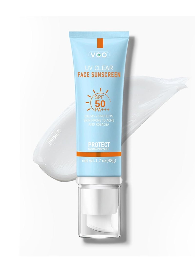 VGO VGO Clear Face Sunscreen SPF 50, Hydrating Sun Essence Face Sunscreen Leaves No Sticky Feeling Travel Size Sunscreen Against UVA and UVB Rays 50ml / 1.7oz  - Image 1