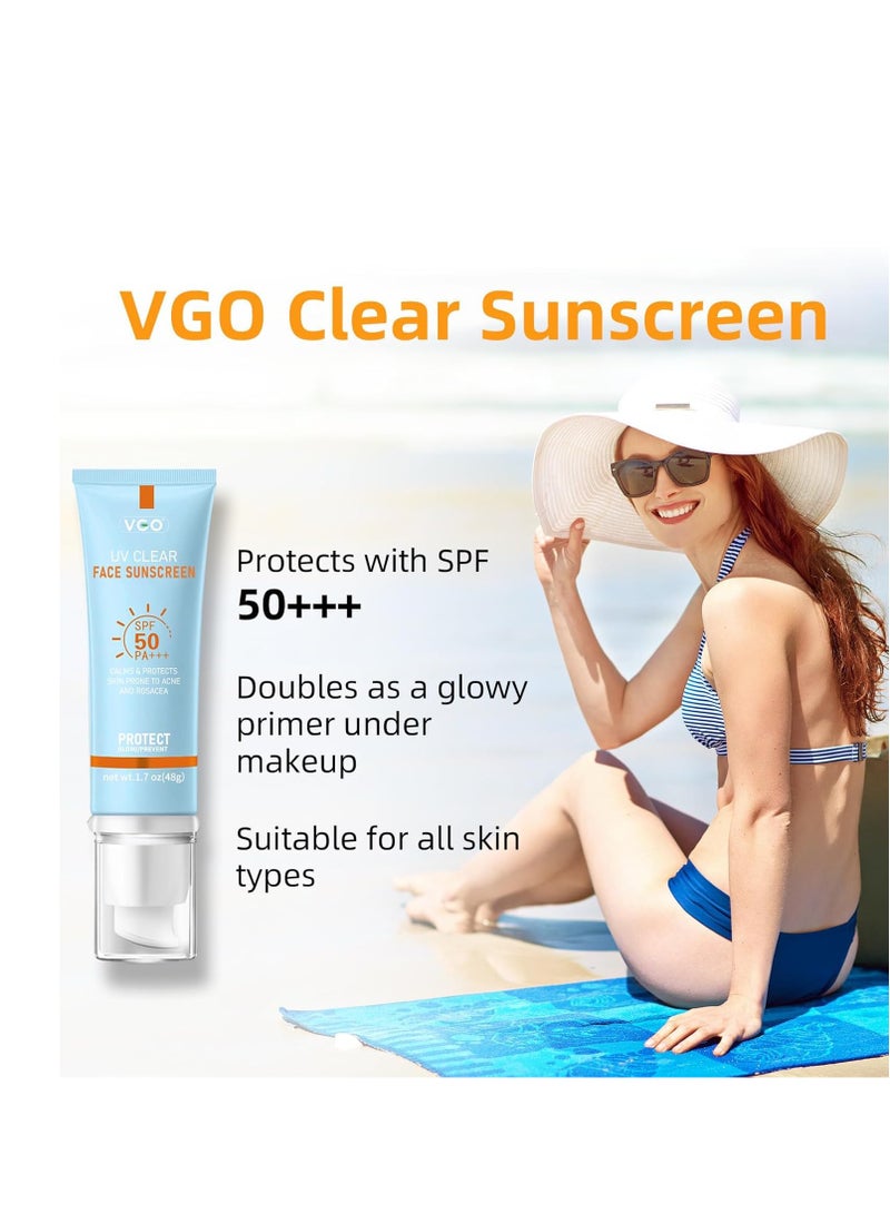 VGO VGO Clear Face Sunscreen SPF 50, Hydrating Sun Essence Face Sunscreen Leaves No Sticky Feeling Travel Size Sunscreen Against UVA and UVB Rays 50ml / 1.7oz  - Image 3