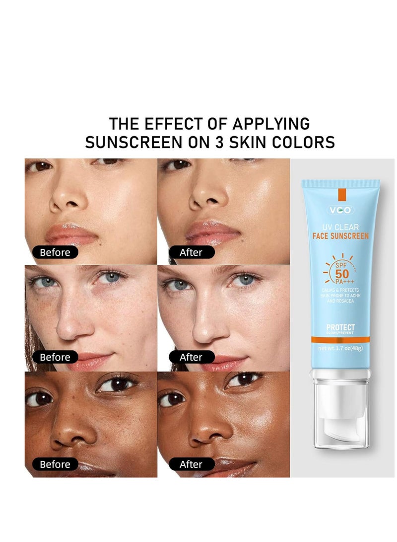VGO VGO Clear Face Sunscreen SPF 50, Hydrating Sun Essence Face Sunscreen Leaves No Sticky Feeling Travel Size Sunscreen Against UVA and UVB Rays 50ml / 1.7oz  - Image 4
