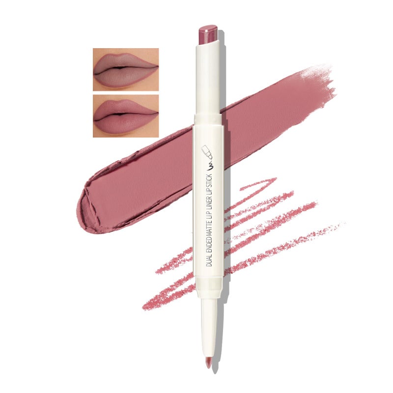 Boobeen Double-ended Lipstick Lip Liner Makeup Velvet Lipgloss Lipstick, Creamy Lip Pencil for Women Matte Long-lasting Matte Satin Finish, Nourishing and Non-fading - Image 1