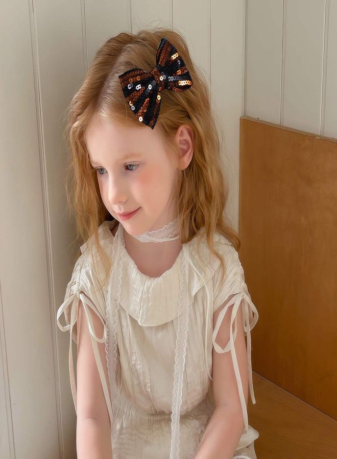 Miroksh 4" Halloween Glitter Orange Black Sequins Hair Bow Clips Alligator Hairpins for Toddler Teen Girls Kids Women Cosplay Party Costume Decoration Accessory Gift Set of 2 - Image 4