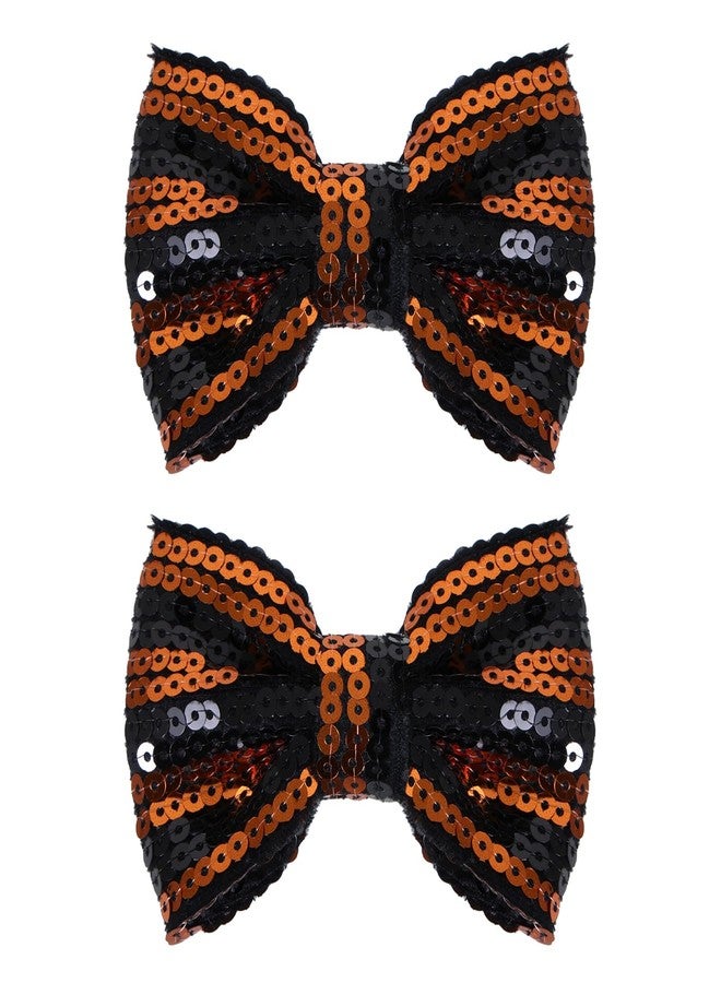 Miroksh 4" Halloween Glitter Orange Black Sequins Hair Bow Clips Alligator Hairpins for Toddler Teen Girls Kids Women Cosplay Party Costume Decoration Accessory Gift Set of 2 - Image 1
