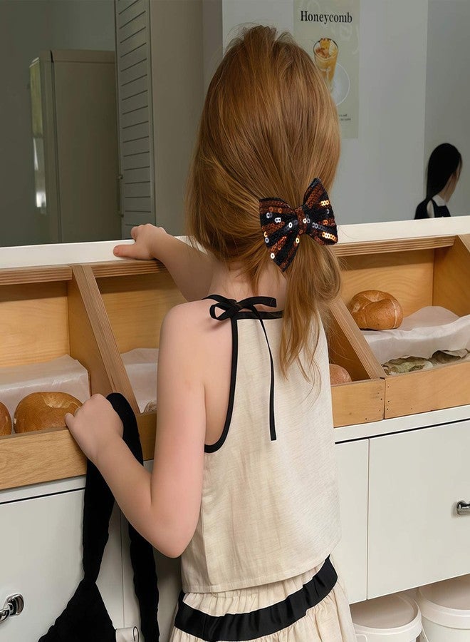 Miroksh 4" Halloween Glitter Orange Black Sequins Hair Bow Clips Alligator Hairpins for Toddler Teen Girls Kids Women Cosplay Party Costume Decoration Accessory Gift Set of 2 - Image 5