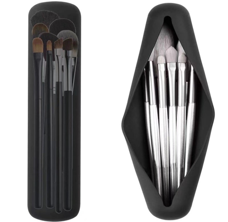 Makeup Brush Holder: Black Medium Silicone Compact Spacious - Ergonomic Side Openings Portable Cosmetic Organizer for Travel And Makeup Enthusiasts - Image 1
