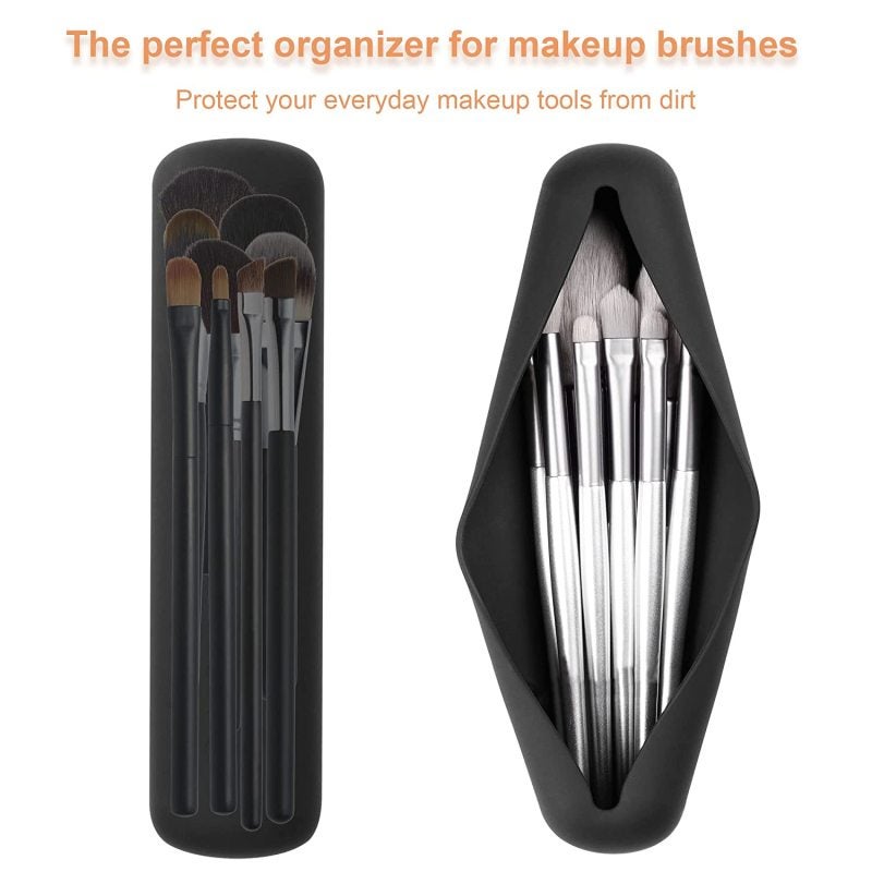 Makeup Brush Holder: Black Medium Silicone Compact Spacious - Ergonomic Side Openings Portable Cosmetic Organizer for Travel And Makeup Enthusiasts - Image 3