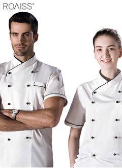 roaiss Men's Short Sleeved Chef Overalls Double Breasted Standing Collar Design Restaurant Work Clothes  - Image 4