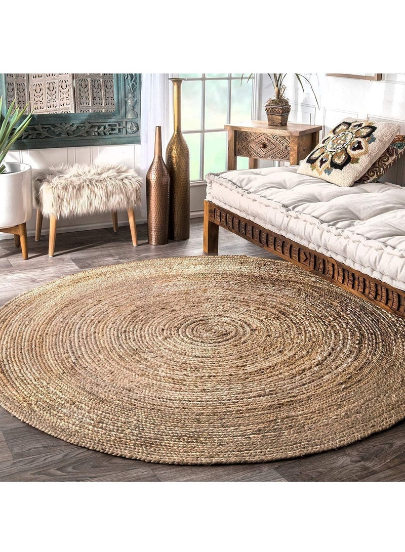 LINGWEI Natural Jute Round Handmade Reversible Carpet Area Rug Jute Rug Door Mat Hand Braided Area Rug Floor Carpet Handmade Jute Carpet Farmhouse Rugs - Image 4