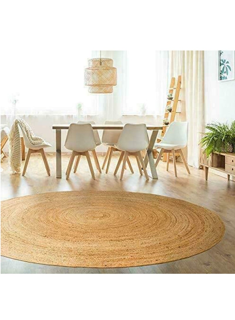 LINGWEI Natural Jute Round Handmade Reversible Carpet Area Rug Jute Rug Door Mat Hand Braided Area Rug Floor Carpet Handmade Jute Carpet Farmhouse Rugs - Image 3