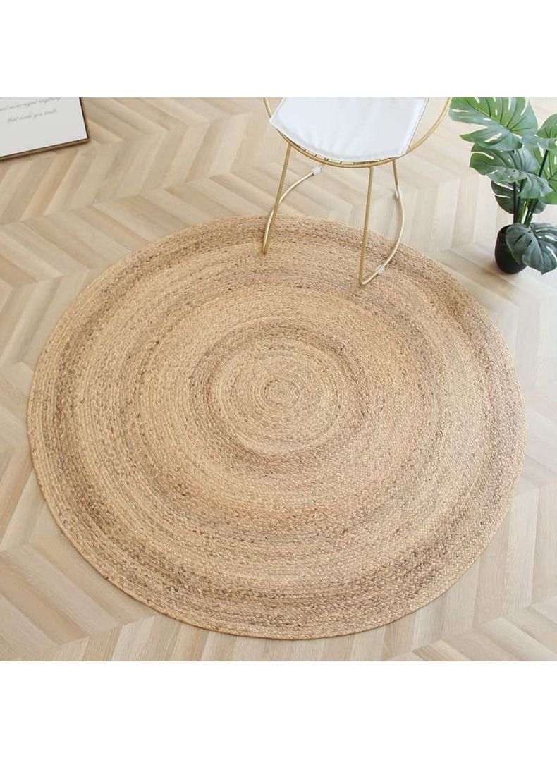 LINGWEI Natural Jute Round Handmade Reversible Carpet Area Rug Jute Rug Door Mat Hand Braided Area Rug Floor Carpet Handmade Jute Carpet Farmhouse Rugs - Image 5