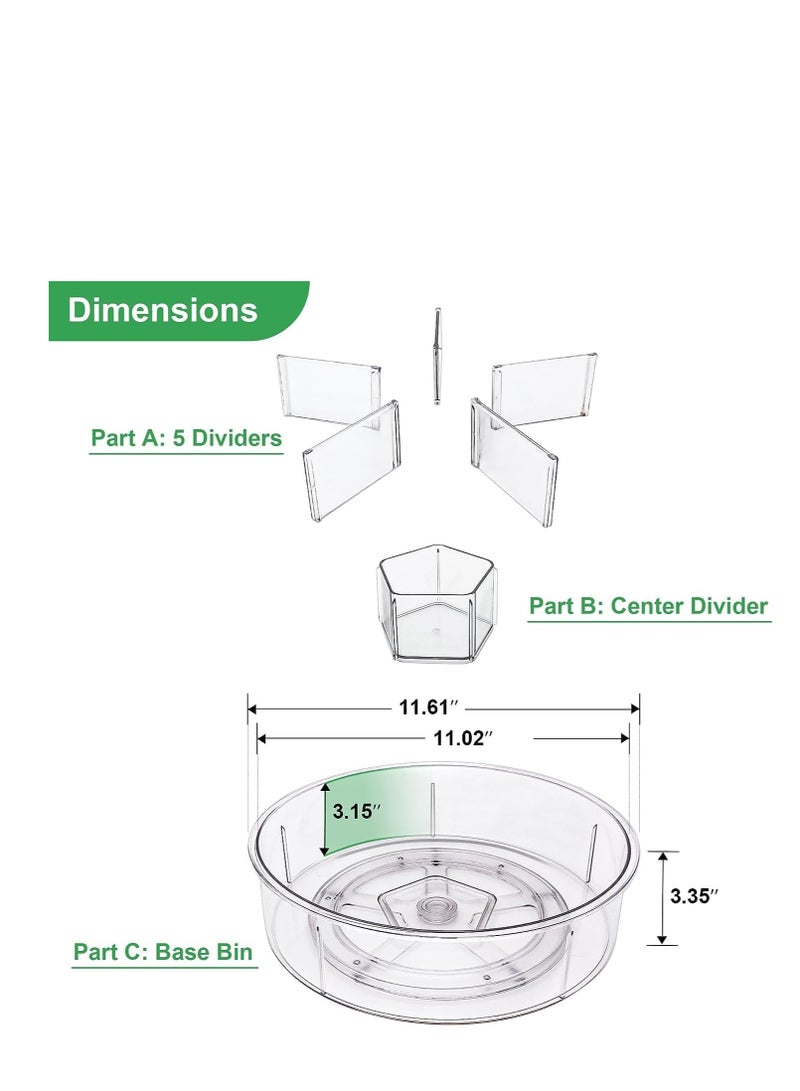 Lazy Susan Organizer with 6 Removable Bins, 1Pcs 11.6'' Clear Acrylic Round Plastic Rotating Storage Container for Cabinet, Pantry, Kitchen, Fridge, Vanity, Lazy Susan Turntable with Dividers