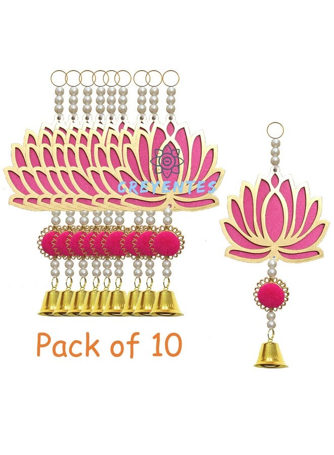 CREYENTES CREYENTES Plastic Pink Wall Decor Lotus With Ringing Bell For Decoration (Pack Of 10) Toran For Door, Wall Hangings Backdrop, Pooja Room,Diwali, Wedding, Festival Decor (Lotus Hanging Bell 10)  - Image 3