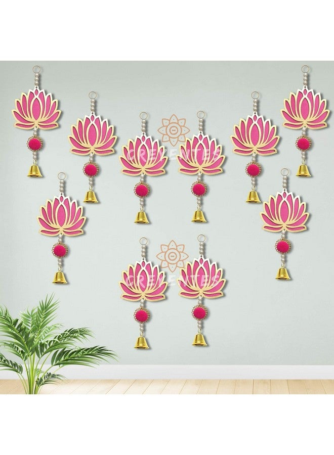 CREYENTES CREYENTES Plastic Pink Wall Decor Lotus With Ringing Bell For Decoration (Pack Of 10) Toran For Door, Wall Hangings Backdrop, Pooja Room,Diwali, Wedding, Festival Decor (Lotus Hanging Bell 10)  - Image 2