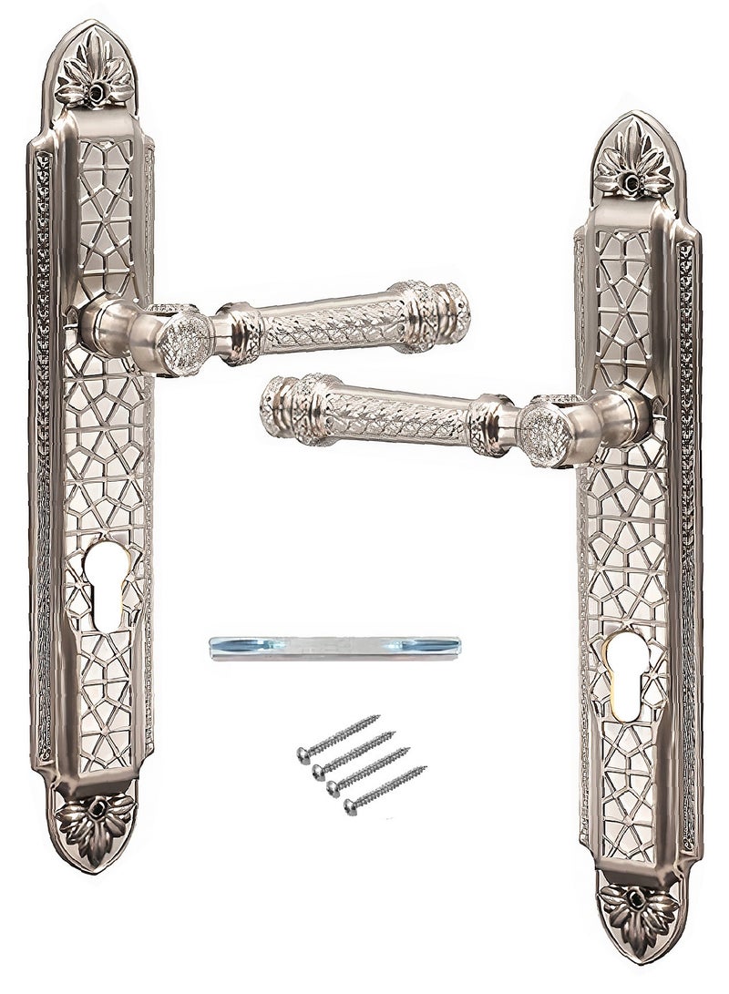Pair Of Heavy Duty Door Handles Luxurious Classic Shape Turkish Industry Silver Colour