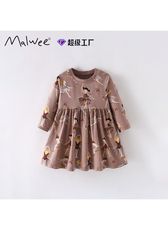 Kids Autumn Winter European American Style Round Neck Long Sleeve Princess Dress for Girls