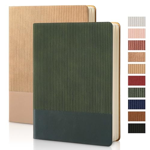 TSFPapier Lined Journal Notebook for Work College Ruled Note Book 5.79"x8.27" A5 PU Leather Daily Journaling 216 Pages for Women Men Writing Home School Supplies Business (Khaki/Green) - Image 1