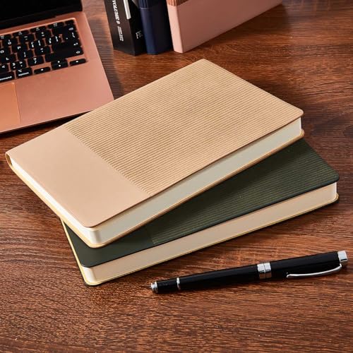 TSFPapier Lined Journal Notebook for Work College Ruled Note Book 5.79"x8.27" A5 PU Leather Daily Journaling 216 Pages for Women Men Writing Home School Supplies Business (Khaki/Green) - Image 2