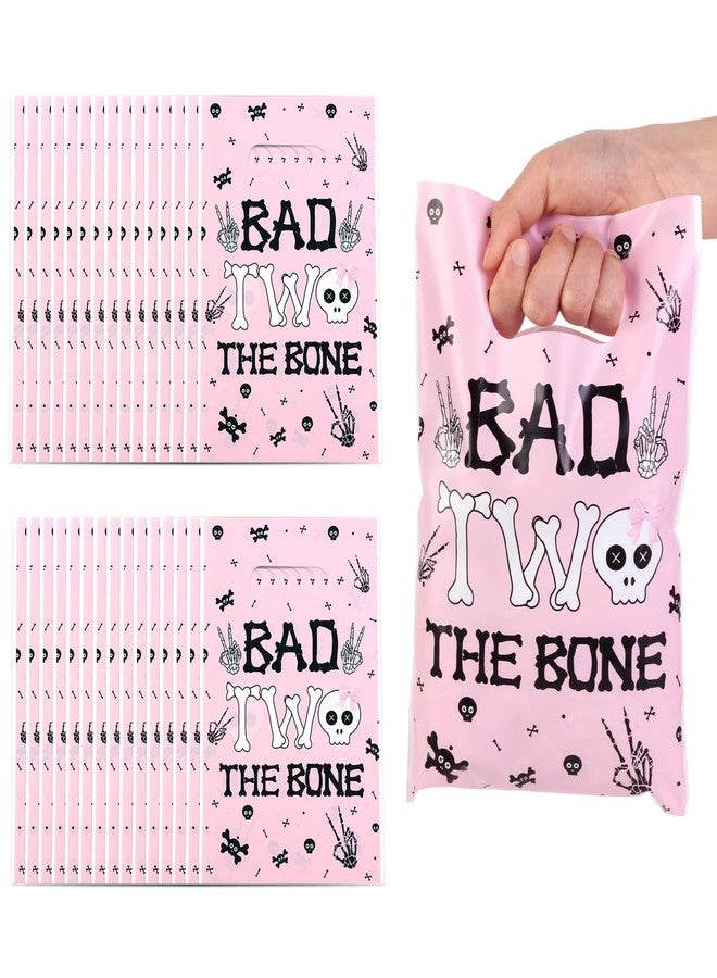 Serencatcher 30pcs Bad Two The Bone Plastic Favor Bags, Pink Bad 2 The Bone Party Decorations, 6.6x9.8 Inches Candy Goodie Treat Bags Bulk with Handles for Girl 2nd Birthday Party - Image 1