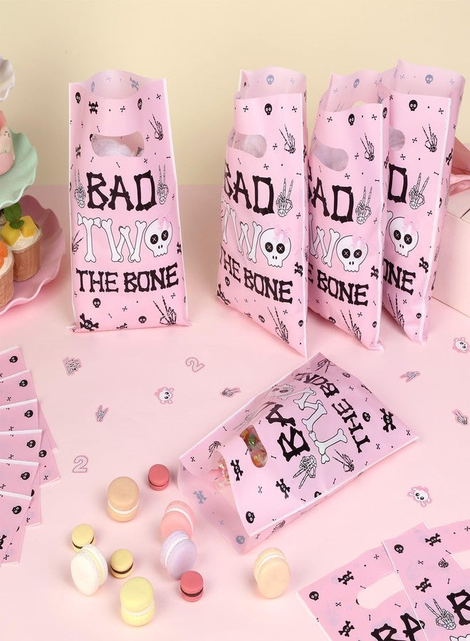 Serencatcher 30pcs Bad Two The Bone Plastic Favor Bags, Pink Bad 2 The Bone Party Decorations, 6.6x9.8 Inches Candy Goodie Treat Bags Bulk with Handles for Girl 2nd Birthday Party - Image 3