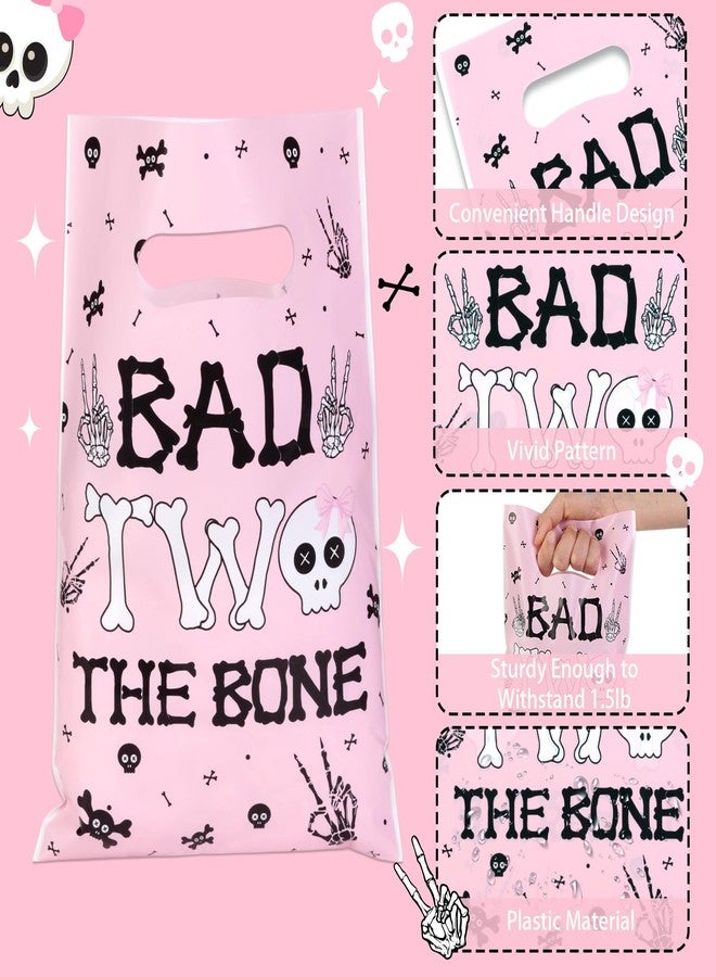 Serencatcher 30pcs Bad Two The Bone Plastic Favor Bags, Pink Bad 2 The Bone Party Decorations, 6.6x9.8 Inches Candy Goodie Treat Bags Bulk with Handles for Girl 2nd Birthday Party - Image 5