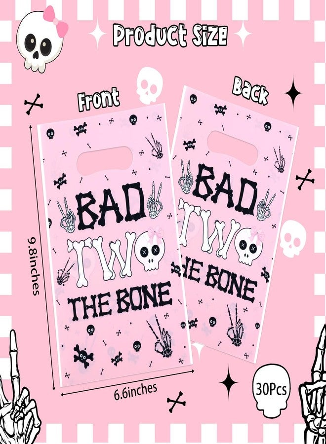 Serencatcher 30pcs Bad Two The Bone Plastic Favor Bags, Pink Bad 2 The Bone Party Decorations, 6.6x9.8 Inches Candy Goodie Treat Bags Bulk with Handles for Girl 2nd Birthday Party - Image 4