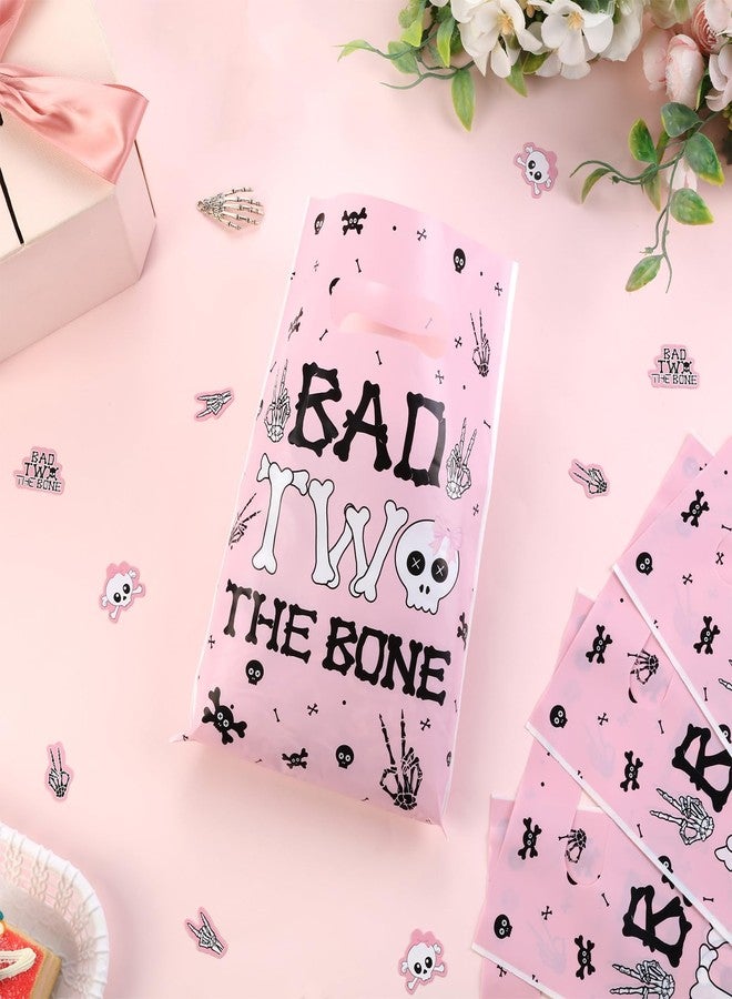 Serencatcher 30pcs Bad Two The Bone Plastic Favor Bags, Pink Bad 2 The Bone Party Decorations, 6.6x9.8 Inches Candy Goodie Treat Bags Bulk with Handles for Girl 2nd Birthday Party - Image 2