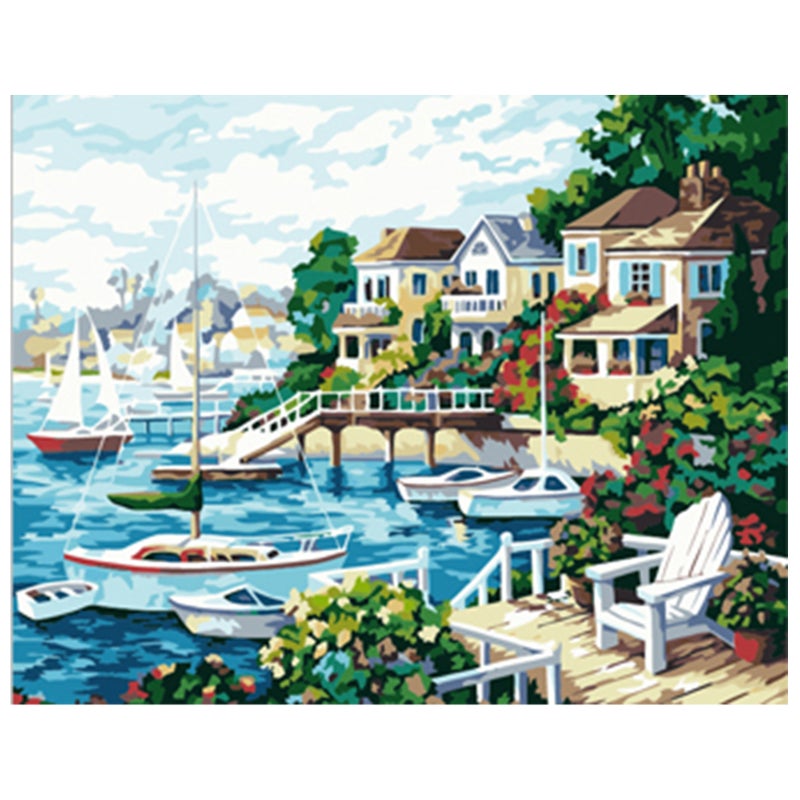 16 x 20 Inch DIY Oil Painting on Canvas Paint by Number Kit Fairy Tale House Pattern for Adults Kids Beginner Craft Home Wall Decor Gift Frameless - Image 1