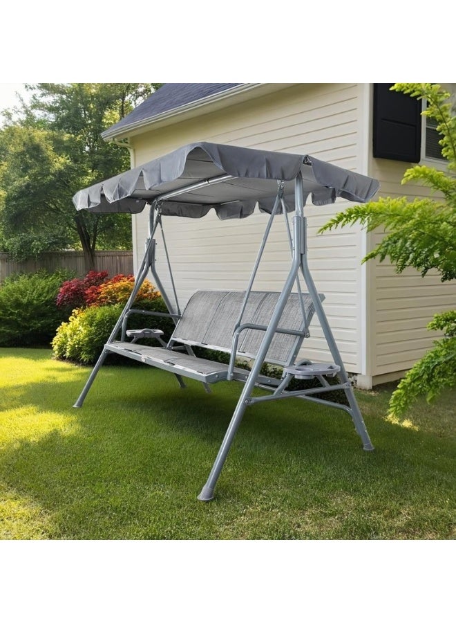 فاملي شيب أرجوحة حديقة خارجية 3 مقاعد مع مظلة مقاس (150 * 170 * 110) سم - لون رمادي - Image 1