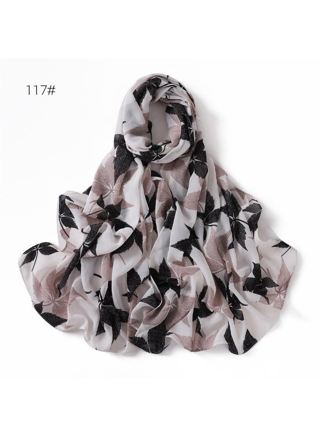 KUYING New Plaid Series Printed Scarf Pearl Chiffon Bead Scarf 