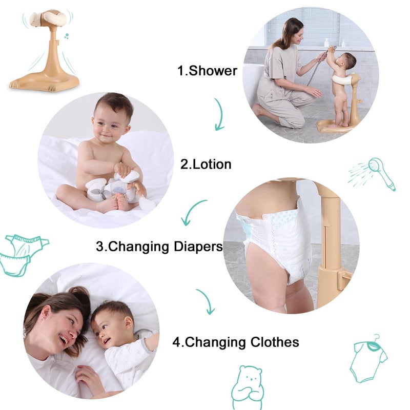 Doraloko Baby Hug Bath Tower for Standing Up Themselves, 6-18 Months Toddler Shower Stand Support, Bathing Seat Chair Handle, Free Mother Hands, Easy Setup, Safe Design, Adjustable Size(Off White-New Edition) - Image 3