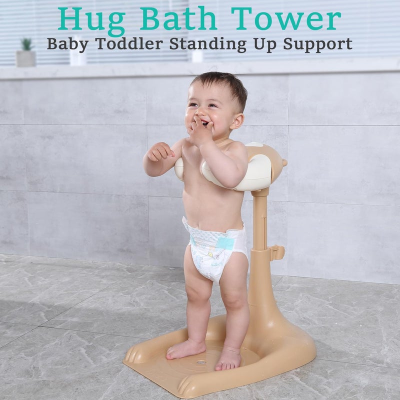 Doraloko Baby Hug Bath Tower for Standing Up Themselves, 6-18 Months Toddler Shower Stand Support, Bathing Seat Chair Handle, Free Mother Hands, Easy Setup, Safe Design, Adjustable Size(Off White-New Edition) - Image 2
