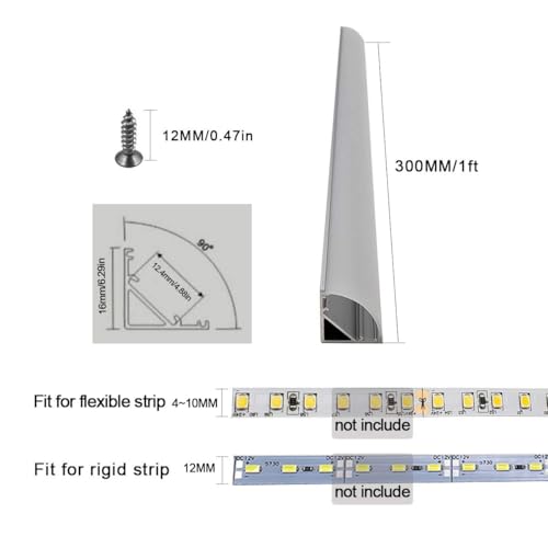 HAMRVL 6-Pack 1ft/30cm 16x16mm Led Aluminum Channel System with Cover V Shape, Led Strip Light Diffuser Track with End Caps Mounting Clips Accessories,Aluminum Profile for Led Strip Lights for Indoor - Image 2