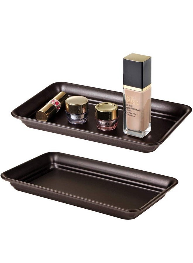 SheeChung Vintage Farmhouse Decor Metal Vanity Tray(2 Pack),Countertop Guest Hand Towel Storage Organizer Tray Dispenser, Sturdy Holder for Perfume,Cosmetics, Jewelry, Makeup Bathroom Organizer (Bronze) - Image 1