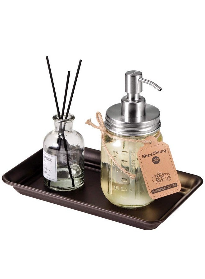 SheeChung Vintage Farmhouse Decor Metal Vanity Tray(2 Pack),Countertop Guest Hand Towel Storage Organizer Tray Dispenser, Sturdy Holder for Perfume,Cosmetics, Jewelry, Makeup Bathroom Organizer (Bronze) - Image 3