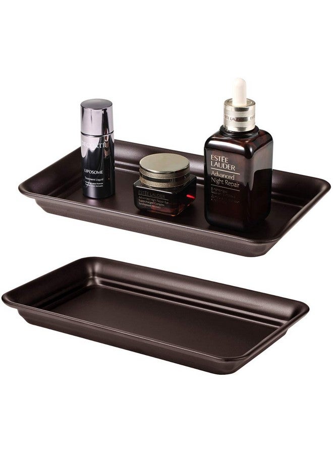 SheeChung Vintage Farmhouse Decor Metal Vanity Tray(2 Pack),Countertop Guest Hand Towel Storage Organizer Tray Dispenser, Sturdy Holder for Perfume,Cosmetics, Jewelry, Makeup Bathroom Organizer (Bronze) - Image 2